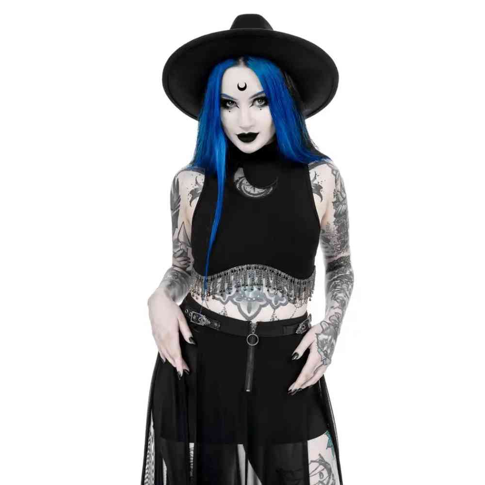 Restyle - Jasmin Crescent Zircons Crop top - Zwart